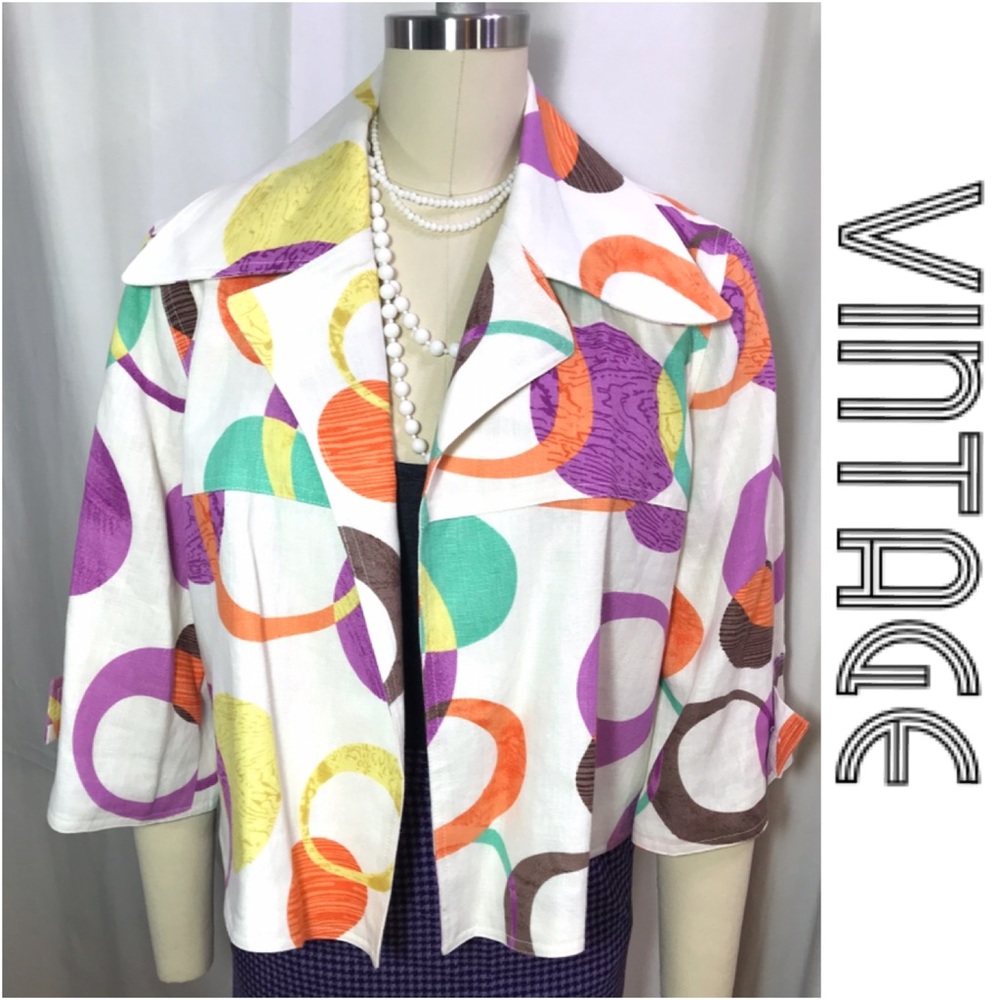 Vintage 100% linen cropped swing jacket, S